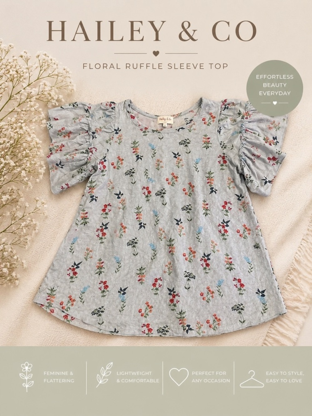 Hailey & Co Floral Shirt with Ruffled Sleeves |L|